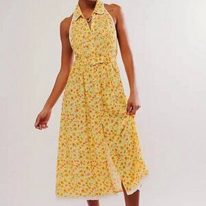 Free People Slice Of Life Midi Dress Lemon Sorbet Combo New S